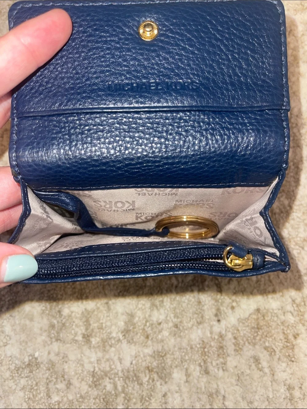 Michael Kors Pebbled Navy Card Case with Gold Plaque